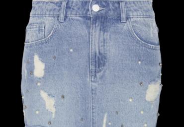 Denim skirt with pearls and rips - LSKD 398VICTORIA