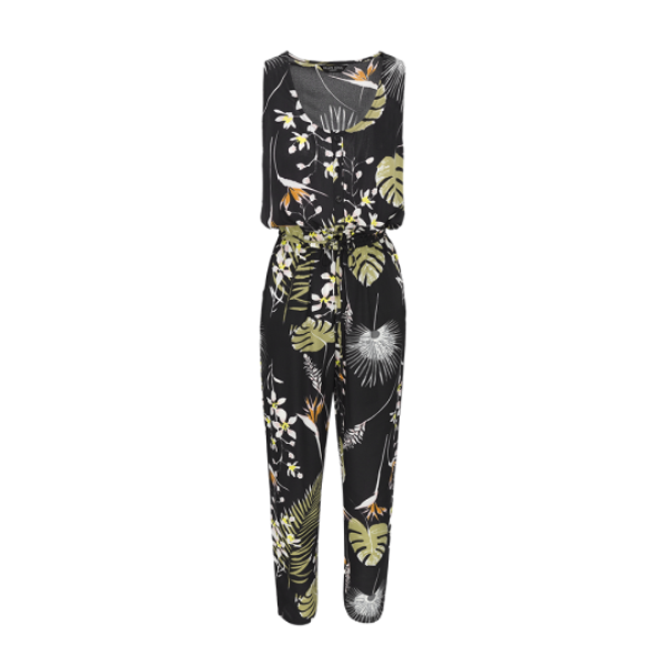 All over printed long leg playsuit with belt. - LPSW 225LEAF