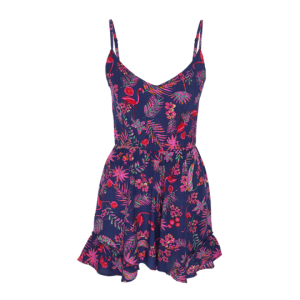 All over printed playsuit tie up detail at back. - LPSW 432FLAMINGO