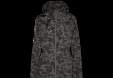 Hooded camo printed mac and slogan print at back. - LJK DESTINY