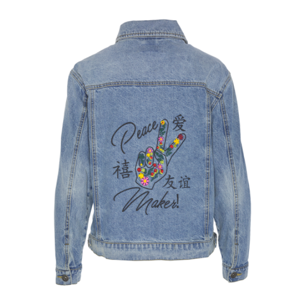 Oversized denim jacket with back print and emb. - LJK PEARSON
