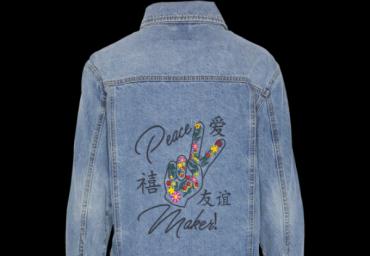 Oversized denim jacket with back print and emb. - LJK PEARSON