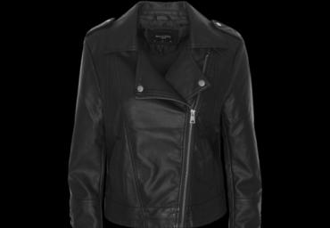Pvc biker jacket with cross zipper and lacing detail at sleeves. - LJK PASQUA