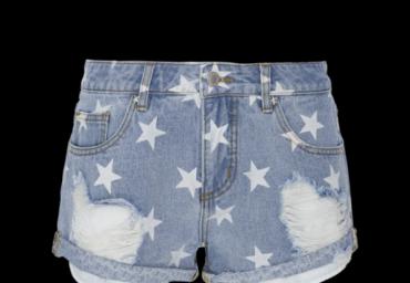Denim short with all over star print and rips. - LSRD 398STAR