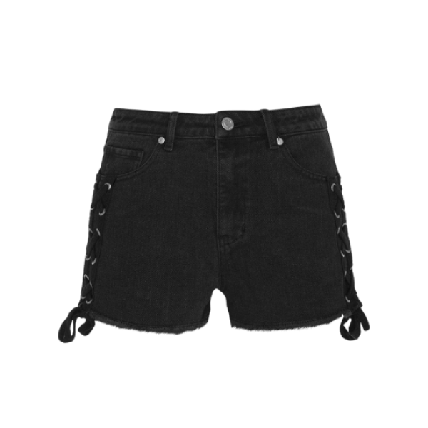 Denim short with tie up detail at side seams. - LSRD 340KIESHA
