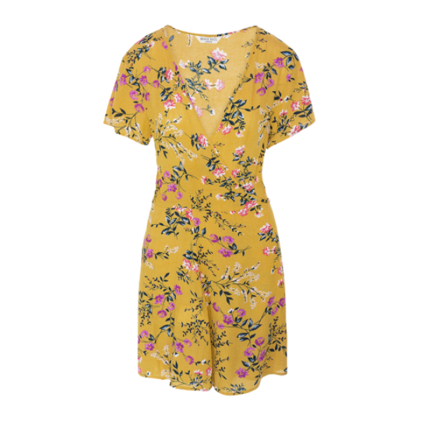 Short sleeve floral printed wrap over dress. - XLDW 272BELLE