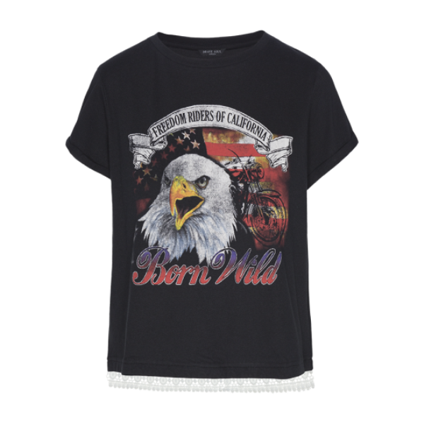 Short sleeve T-shirt with chest print and crochet. - XLTS 414BORN