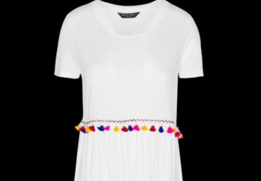Short sleeve T-shirt with pom pom and tassels. - XLTS 414CAROLINE