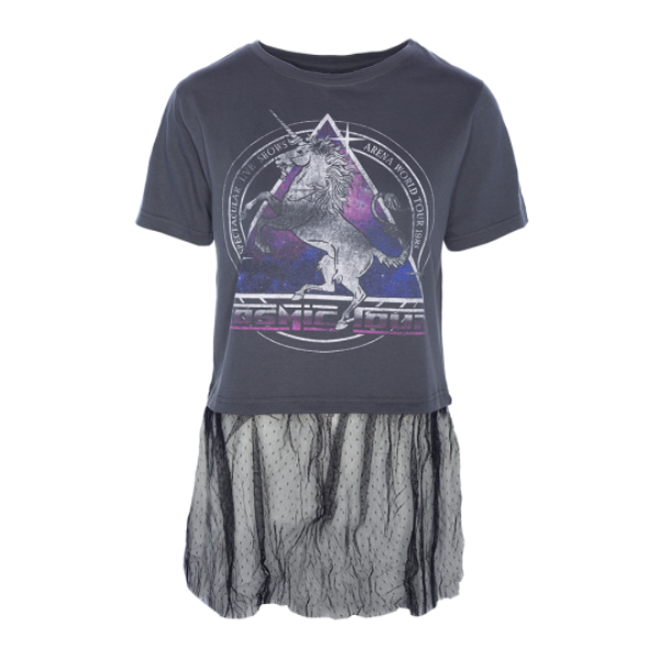 sleeve printed T-shirt with lace detail at hem. - XLTS 414UNICORN