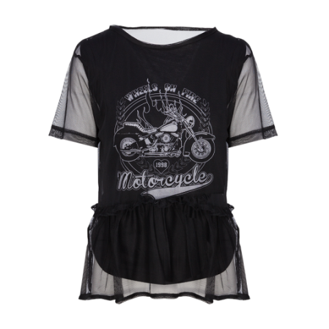 Sheer T-shirt ssleeve front print. - LTS 414CARMEN