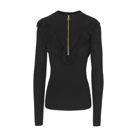 Long sleeve ribbed top with frill and front neck zipper. - LK 237ROXBURY