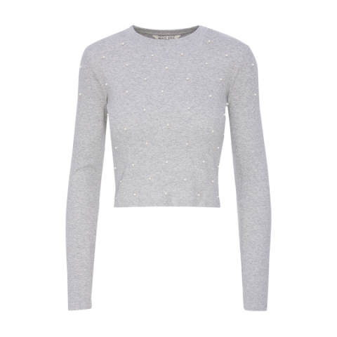 Long sleeve top with pearls on the front - LLT 414FAY