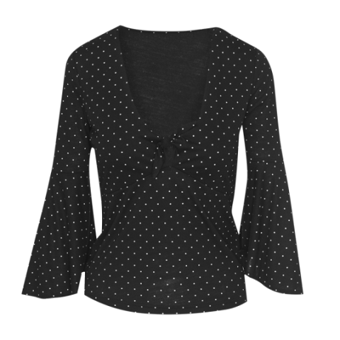 V neck ls dots printed wrap top with bell sleeves - LLT 272MIA