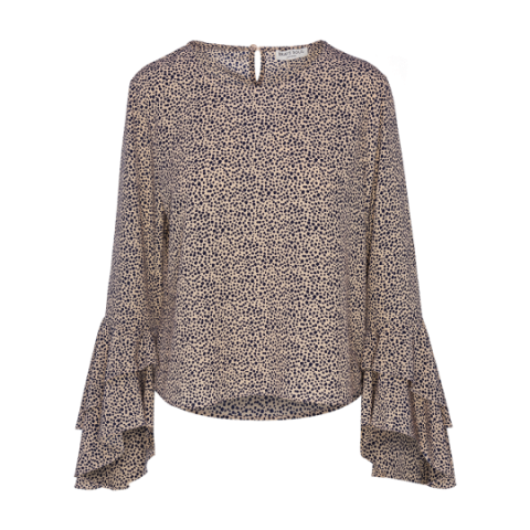 Flared sleeves spot printed ruffled top. - LWT 225STONE