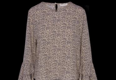Flared sleeves spot printed ruffled top. - LWT 225STONE