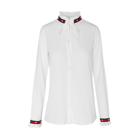High neck frill shirt with tape at neck and cuffs. - LWT 225MOLLIE