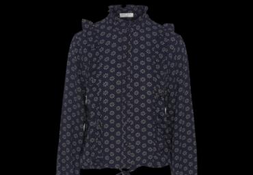 Long sleeve floral printed shirt with ruffle detail. - LWT 225FLEUR