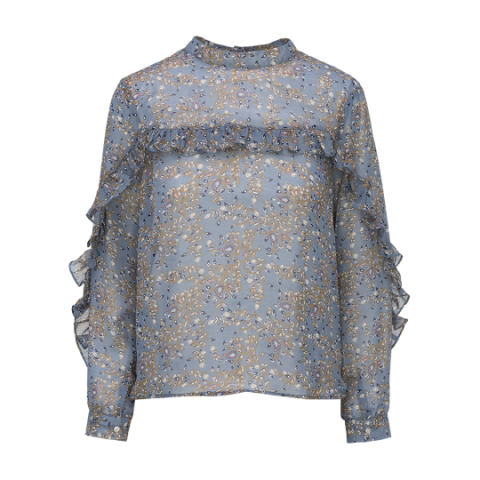 Long sleeve floral printed shirt with ruffle sleeves. - LWT 225LUCY