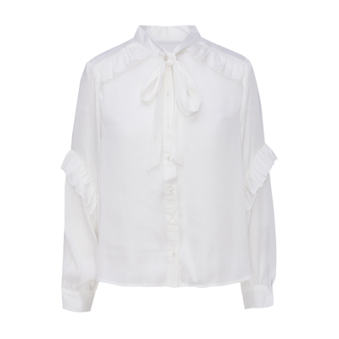 Long sleeve shirt bow neck and ruffle detail sleeve. - LWT 492CAMILLA