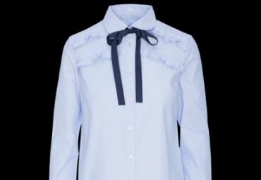 Long sleeve shirt with bow at neck and ruffle detail. - LWT 492WALTON