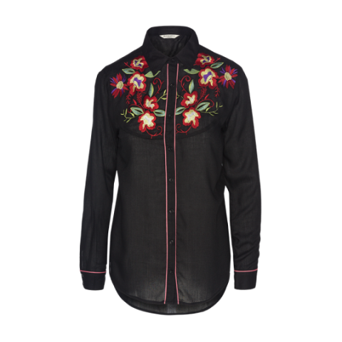 Long sleeve shirt with floral embroidery detail. - LWT 432DREW