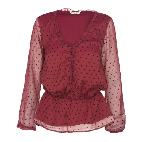 Long sleeve shirt with ruffle detail down the collar. - LWT 272HEART