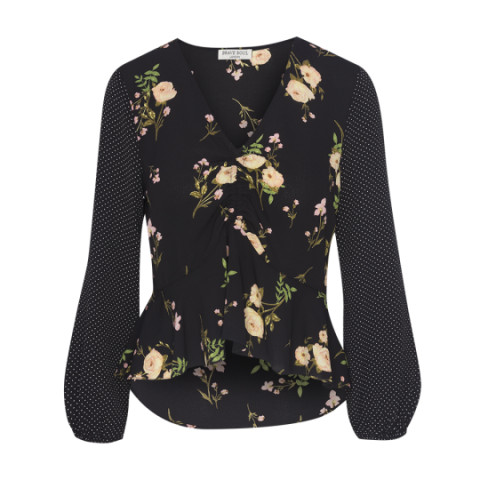 V neck combined blouse with frill detail - LWT 225PREEN