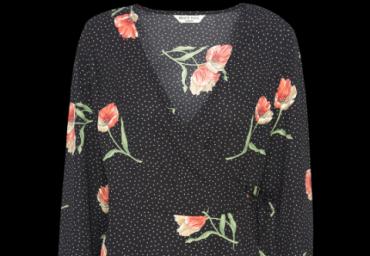 V neck ls wrap shirt with floral and dots print. - LWT 272VANESSA