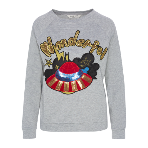 Sweatshirt with patch front and sequins. - LSS 272WONDER