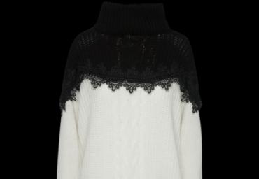 Cable knit jumper with block colour and lace trim detail - LK 249BRENTI