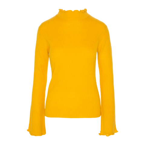 Frilled neck ribbed jumper with flared sleeve. - LK 502ECCO