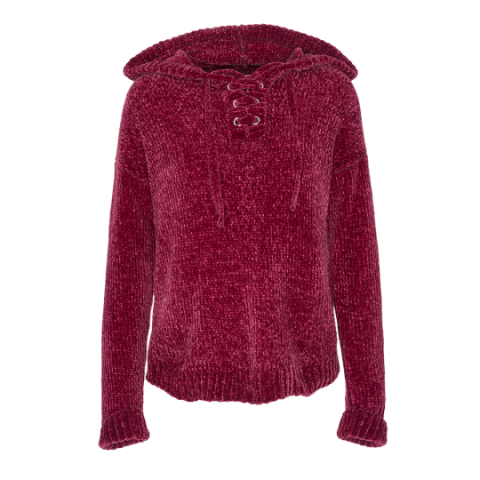 Hooded chenille jumper with drawcord. - LK 248EASTERN