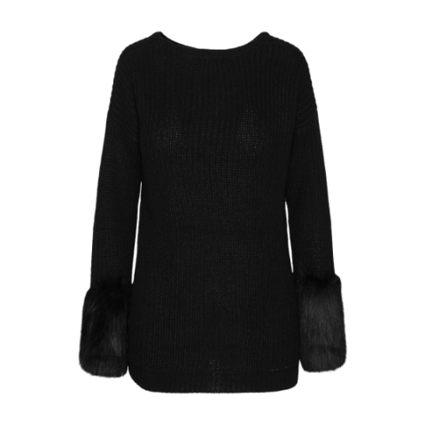 Junper with fur sleeve details. - LK 230VEGGIE