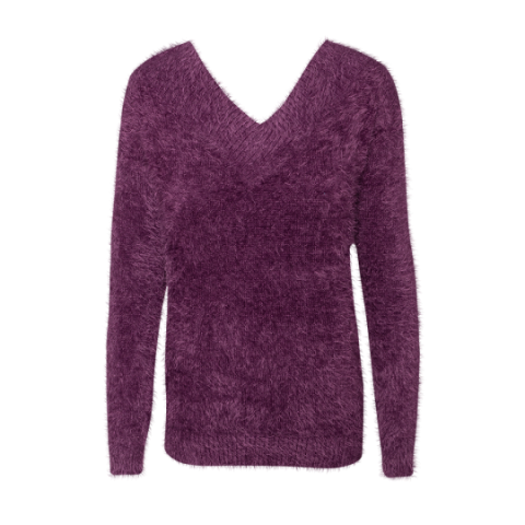 Soft hairy jumper with v neck at front and back. - LK 162MOSHI