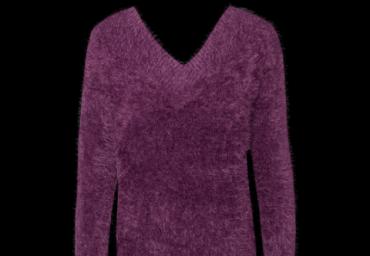 Soft hairy jumper with v neck at front and back. - LK 162MOSHI