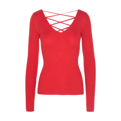 Ribbed slim fit jumper with cross over at back. - LK 249LATTICE