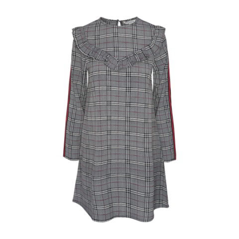 Long sleeve checkered dress with frill detail. - LDRW 225TONIC