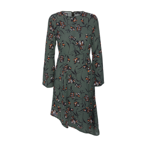 Bell sleeve printed asymmetric dress. - LDRW 225MAXIM