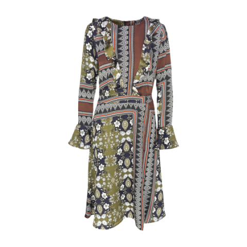 Bell sleeve printed midi dress. - LDRW 272MIRANDA