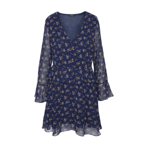 Long flared sleeve dress with ruffle detail. - LDRW 225CLARABEL