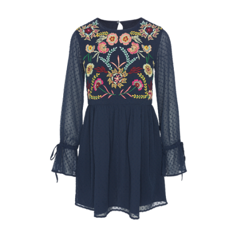Long sleeve dress with embroidery on the front. - LDRW 432AMETTE