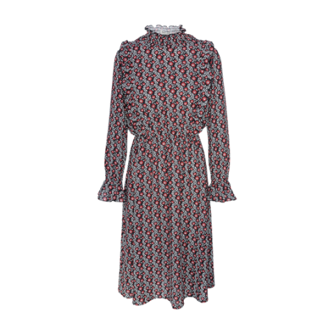Long sleeve printed dress with ruffle detail. - LDRW 492SWEETY