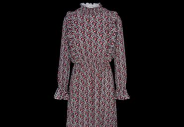 Long sleeve printed dress with ruffle detail. - LDRW 492SWEETY