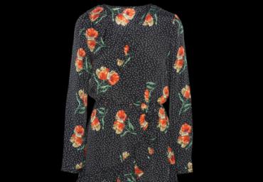 Long sleeve printed wrap dress with ruffle detail. - LDRW 432DESI