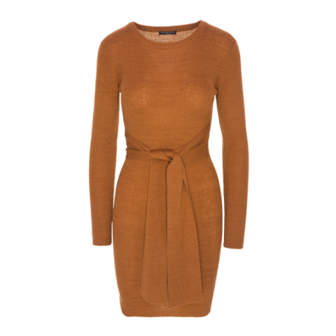 Long sleeve ribbed belted dress. - LK 249CREW