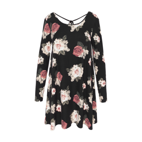 Lsleeve floral dress with tie up detail at back. - LDRJ 481FLORENCE