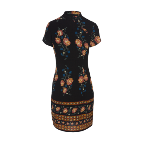 Ss printed dress with side button detail at neck. - LDRW 272MABEL