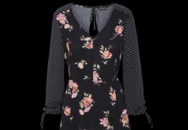 V neck long flared sleeves floral printed dress. - LDRW 225ZOE