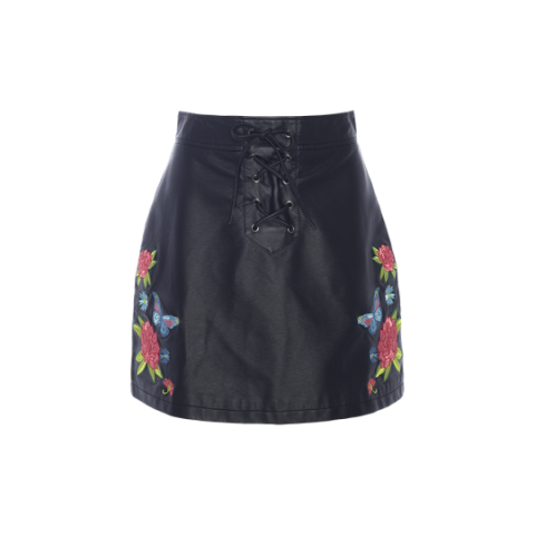 Pvc skirt with rose embroideries and tie up at front. - LSKW PENELOPE