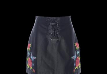 Pvc skirt with rose embroideries and tie up at front. - LSKW PENELOPE
